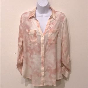Candie’s Button Down Watercolor Print Pink Blouse Size Medium